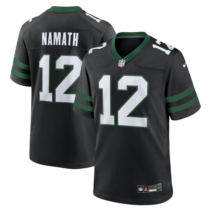 Men New York Jets 12 Joe Namath Nike Legacy Black Alternate Retired Player Game NFL Jersey